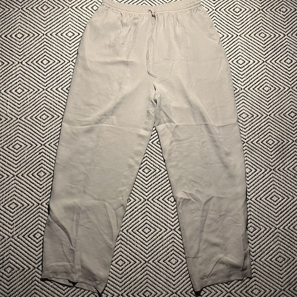 Silk Lore Women’s Beige Cream Large  Drawstring Pants NWT 100% Silk Summer